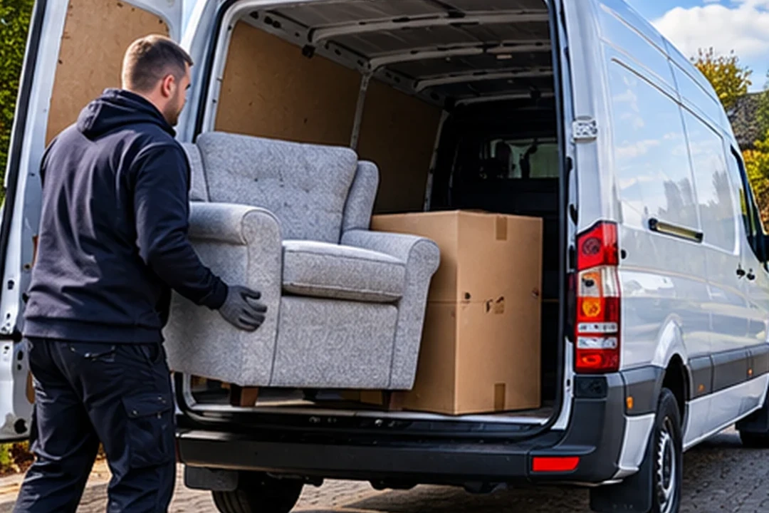 A large item being loaded into an enclosed van